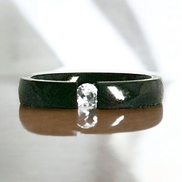 Minimalist Black Stainless Steel Gap Ring with Simulated Diamond‎ Accent - Picture 1 of 11